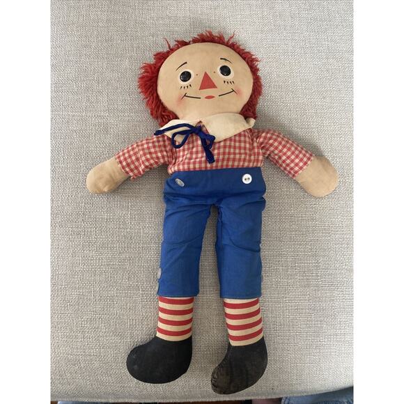 15” VINTAGE Knickerbocker Cloth Doll Raggedy Andy Adorable Mid Century Soft Doll - Picture 1 of 14